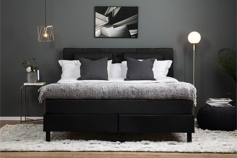 Komplett Sängpkt Olivia 160x200 Diamant Gavel Svart/Grå/PU - Memory Nackkudde Stor - Möbler - Säng - Kontinentalsäng