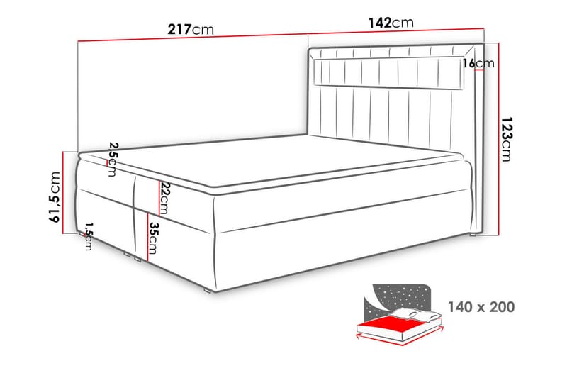 Kontinentalsäng 140x200 - Grå - Möbler - Säng - Kontinentalsäng