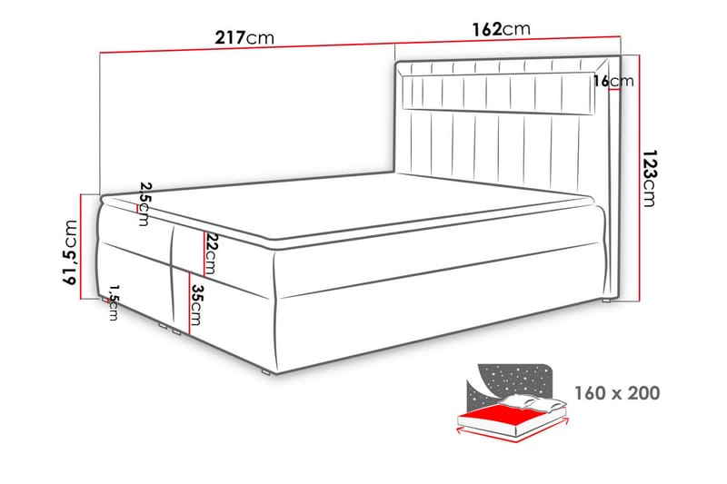 Kontinentalsäng Carrubbo 160x200 cm - Vit - Möbler - Säng - Kontinentalsäng