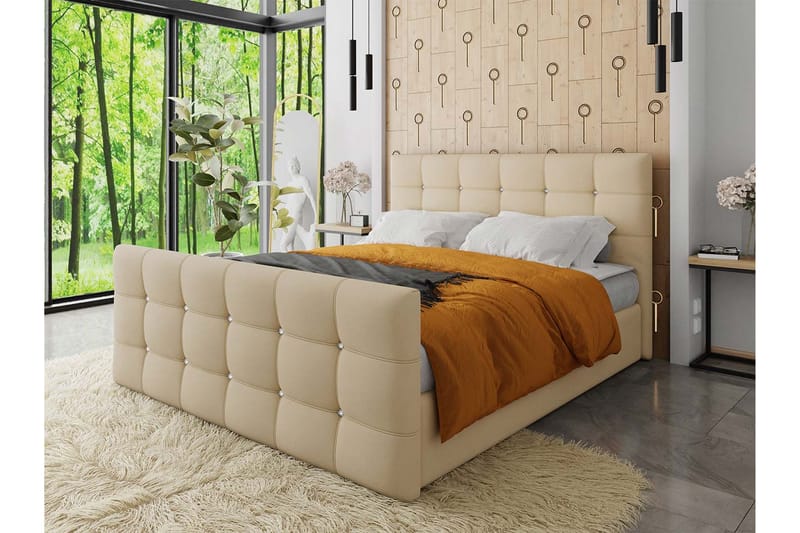Kontinentalsäng Cisy 140x200 cm med Sänggavel - Beige - Möbler - Säng - Kontinentalsäng