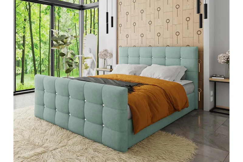 Kontinentalsäng Cisy 140x200 cm med Sänggavel - Grön - Möbler - Säng - Kontinentalsäng