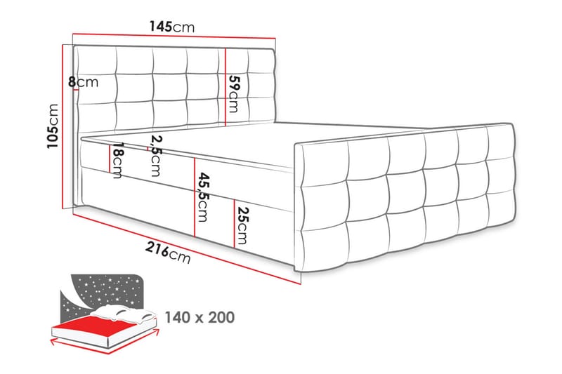 Kontinentalsäng Cisy 140x200 cm med Sänggavel - Svart - Möbler - Säng - Kontinentalsäng