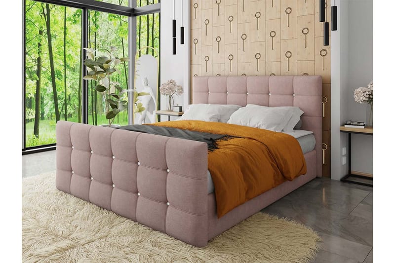 Kontinentalsäng Cisy 160x200 cm med Sänggavel - Rosa - Möbler - Säng - Kontinentalsäng