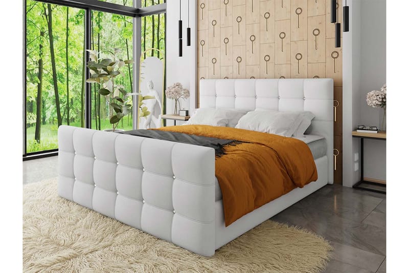 Kontinentalsäng Cisy 180x200 cm med Sänggavel - Vit - Möbler - Säng - Kontinentalsäng