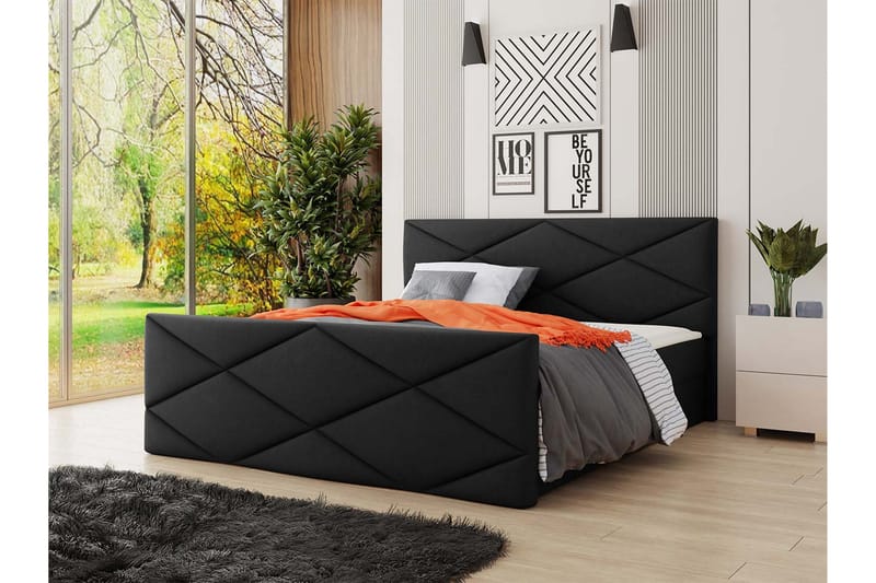 Kontinentalsäng Dihel 140x200 cm med Sänggavel - Svart - Möbler - Säng - Kontinentalsäng