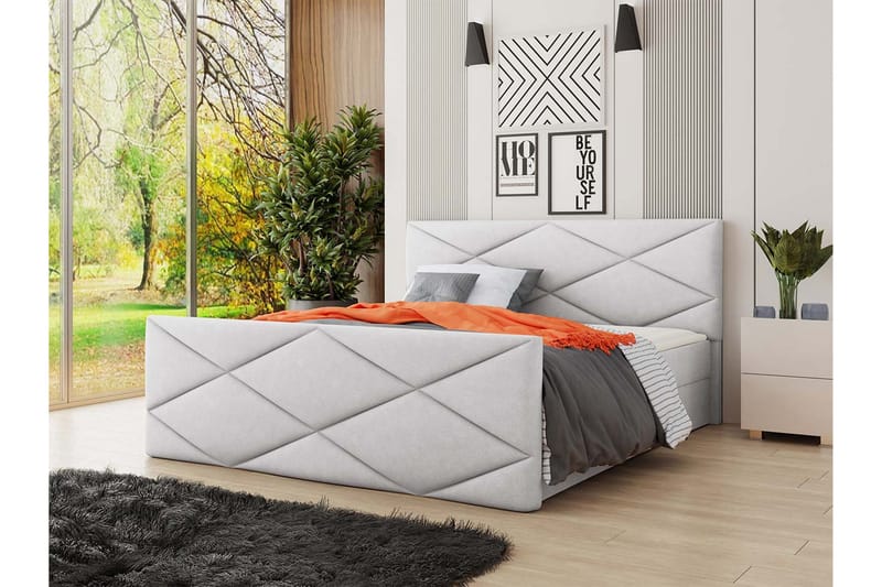 Kontinentalsäng Dihel 160x200 cm med Sänggavel - Ljusgrå - Möbler - Säng - Kontinentalsäng