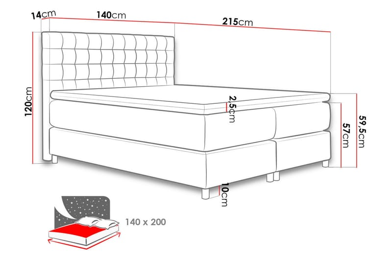 Kontinentalsäng Forus 140x200 - Ljusgrå - Kontinentalsäng