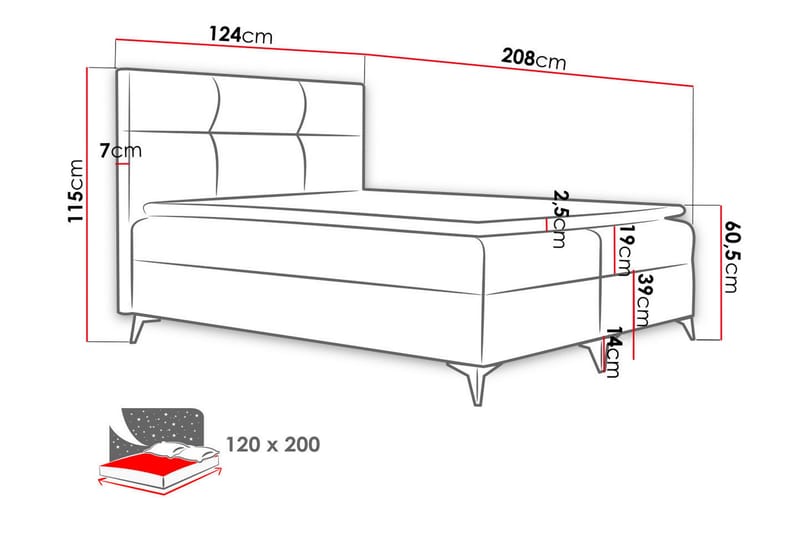 Kontinentalsäng Hyltran 120x200 cm - Grå - Kontinentalsäng