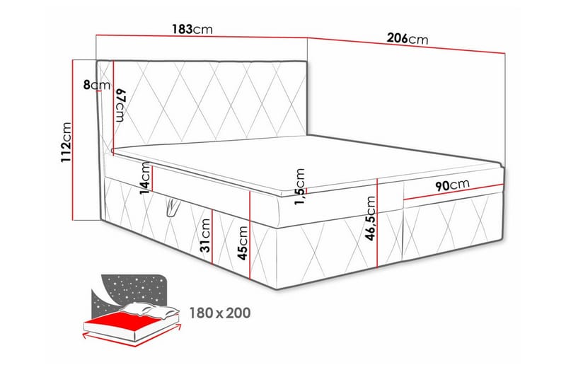 Kontinentalsäng Kintore 180x200 cm - Kontinentalsäng