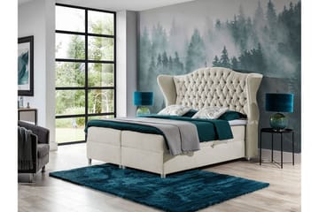 Kontinentalsäng Komplett Sängpaket – Kontinentalsäng 160x200 cm i Tyg med Förvaring, Sänggavel + Bäddmadrass med Fasthetsgrad Medium - Beige - Möbler - Säng - Kontinentalsäng