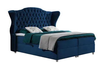 Kontinentalsäng Komplett Sängpaket – Kontinentalsäng 160x200 cm i Tyg med Förvaring, Sänggavel + Bäddmadrass med Fasthetsgrad Medium - Blå - Möbler - Säng - Kontinentalsäng