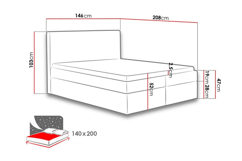Kontinentalsäng Livoll med Förvaring 140x200 - Rosa - Möbler - Säng - Kontinentalsäng
