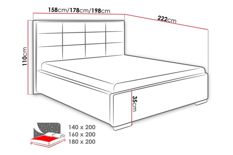 Kontinentalsäng Livoll med Förvaring 200x200 - Rosa - Möbler - Säng - Kontinentalsäng