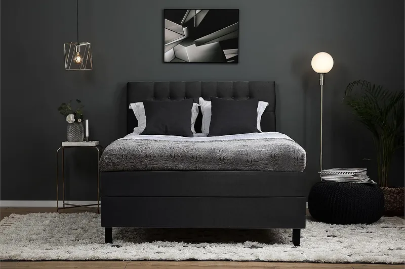 Kontinentalsäng Lucky 140x200 Polyeter - Svart|Grå - Möbler - Säng - Kontinentalsäng