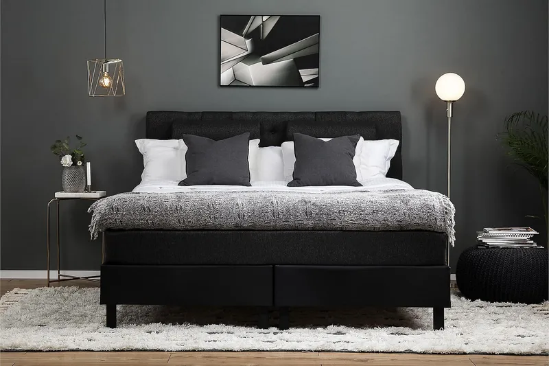 Kontinentalsäng Lucky 160x200 Polyeter - Svart|Grå - Möbler - Säng - Kontinentalsäng