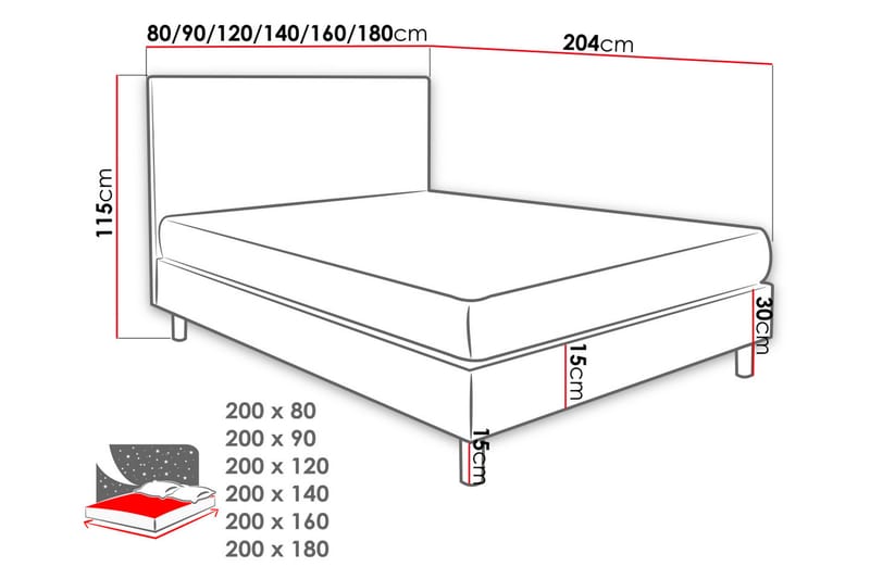 Kontinentalsäng Lux 80x200 cm - Rosa - Kontinentalsäng - Enkelsäng