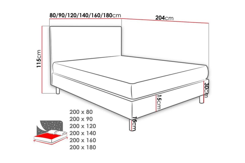 Kontinentalsäng Lux 90x204 cm - Grå - Kontinentalsäng