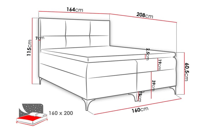 Kontinentalsäng Mename 160x200 cm - Grå - Kontinentalsäng