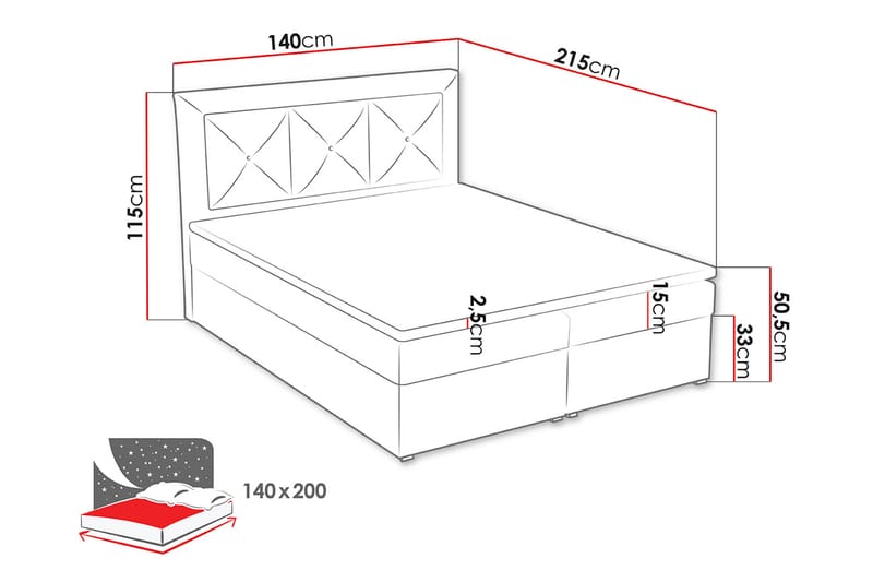 Kontinentalsäng Moden 140x215 cm - Svart - Möbler - Säng - Kontinentalsäng