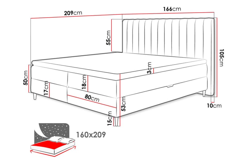 Kontinentalsäng Necunecu 160x200 cm med Sänggavel Tvättbar - Grå - Möbler - Säng - Kontinentalsäng