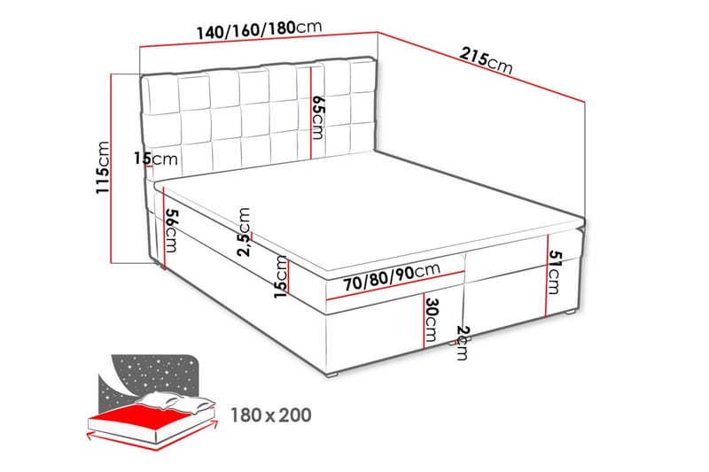 Kontinentalsäng Nelas 180x200 cm - Röd - Möbler - Säng - Kontinentalsäng