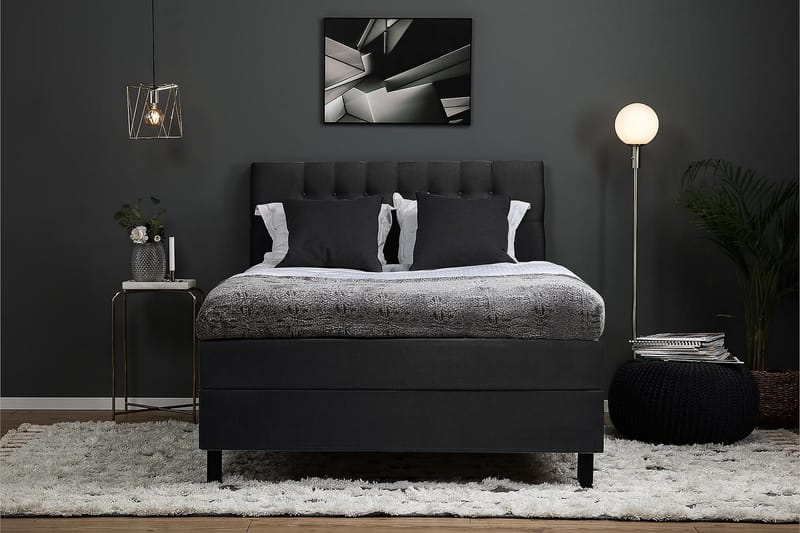 Kontinentalsäng Olivia 140x200 Polyeter - Svart|Grå - Möbler - Säng - Kontinentalsäng