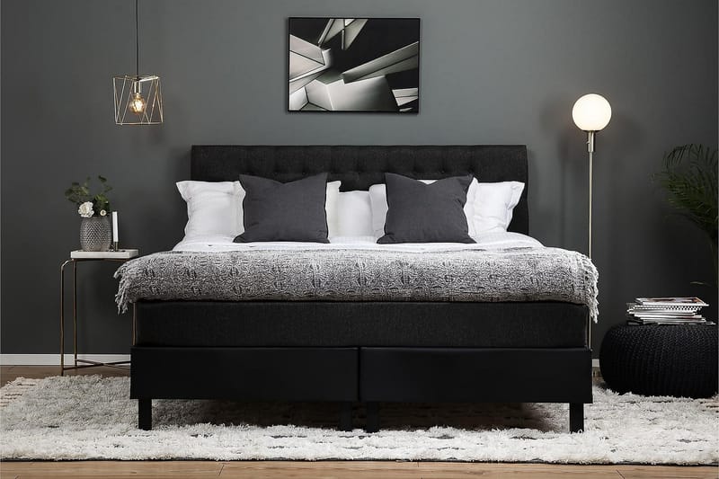 Kontinentalsäng Olivia 160x200 Latexmadrass Konstläder/Tyg - Svart|Grå - Möbler - Säng - Kontinentalsäng