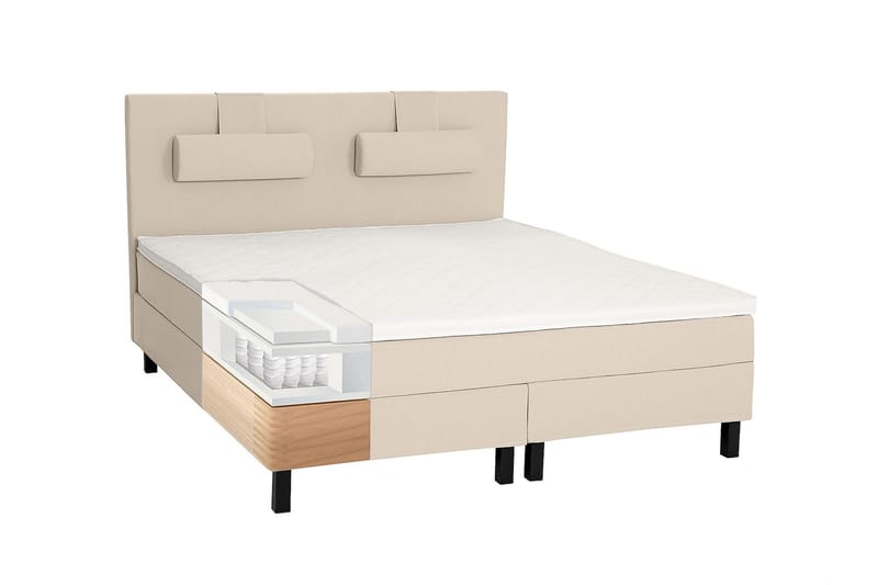 Kontinentalsäng Olivia 160x200 Polyeter - Beige - Kontinentalsäng - Dubbelsäng - Komplett sängpaket