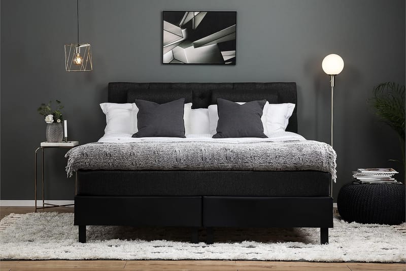 Kontinentalsäng Olivia 160x200 Polyeter - Svart|Grå - Möbler - Säng - Kontinentalsäng