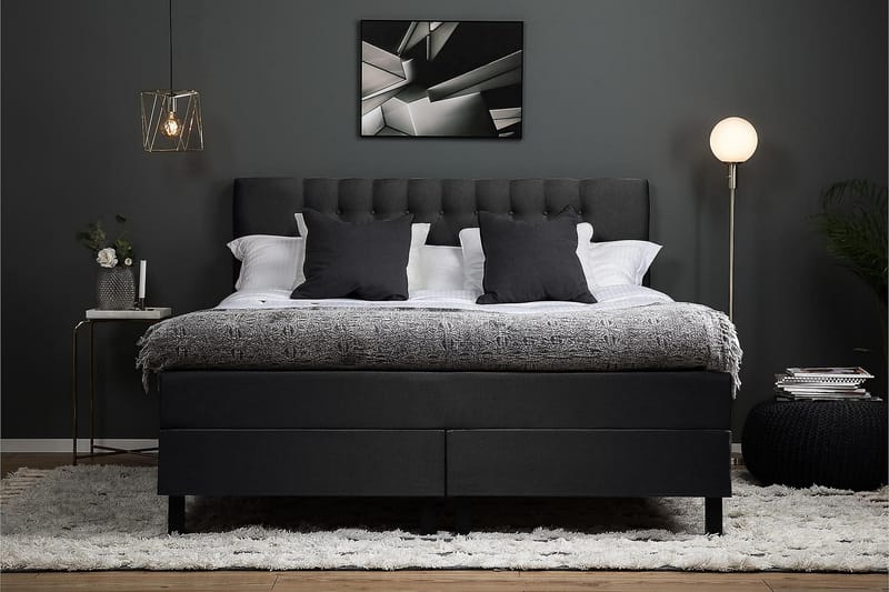Kontinentalsäng Olivia 180x200 Polyeter - Svart|Grå - Möbler - Säng - Kontinentalsäng