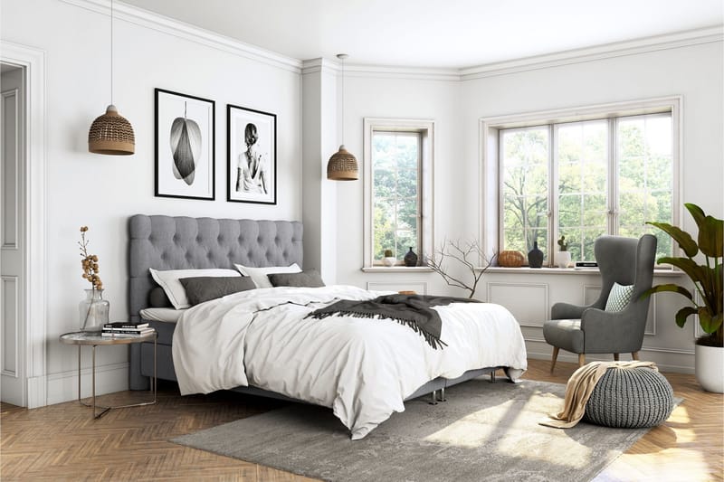 Kontinentalsäng Roma Lyx 120 Ljusgrå/Ekben - 120x200 cm - Möbler - Säng - Kontinentalsäng