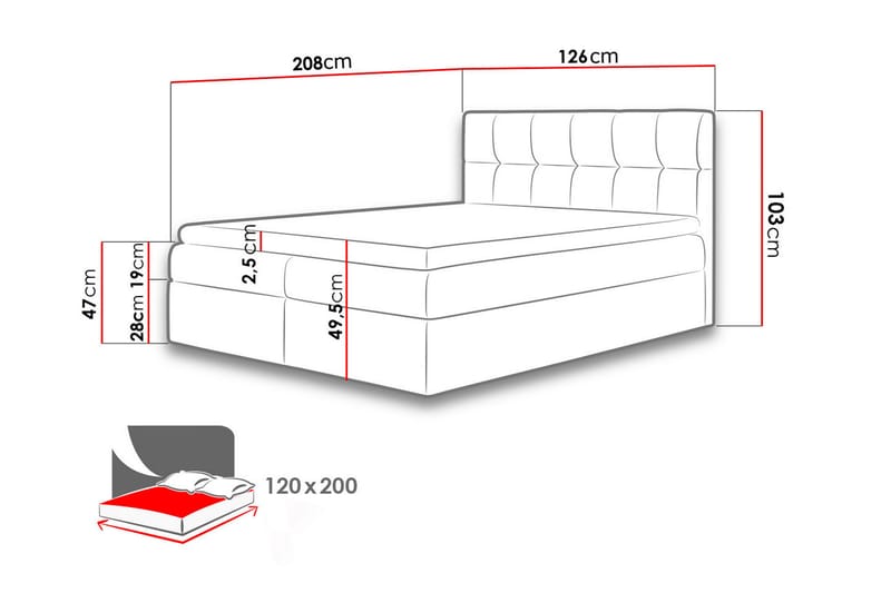 Kontinentalsäng Sandom 120x200 - Grå - Kontinentalsäng - Dubbelsäng