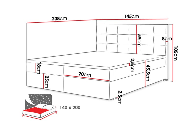 Kontinentalsäng Selmes 140x200 cm med Sänggavel - Svart - Möbler - Säng - Kontinentalsäng