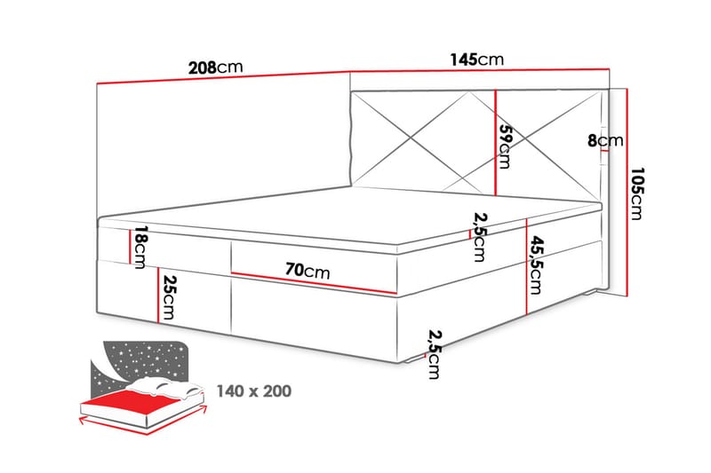 Kontinentalsäng Selmes 140x200 cm med Sänggavel - Svart - Möbler - Säng - Kontinentalsäng
