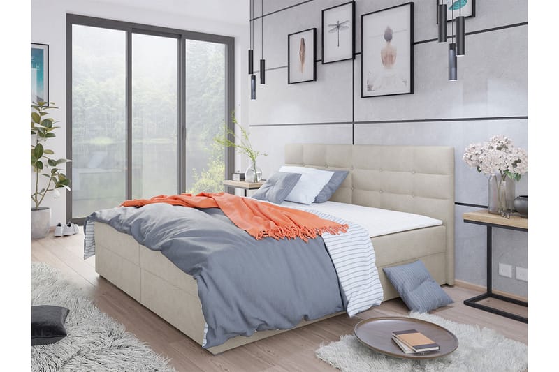 Kontinentalsäng Selmes 180x200 cm med Sänggavel - Beige - Möbler - Säng - Kontinentalsäng