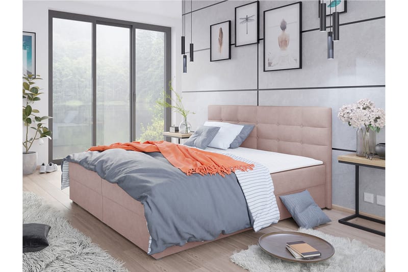 Kontinentalsäng Selmes 180x200 cm med Sänggavel - Rosa - Möbler - Säng - Kontinentalsäng