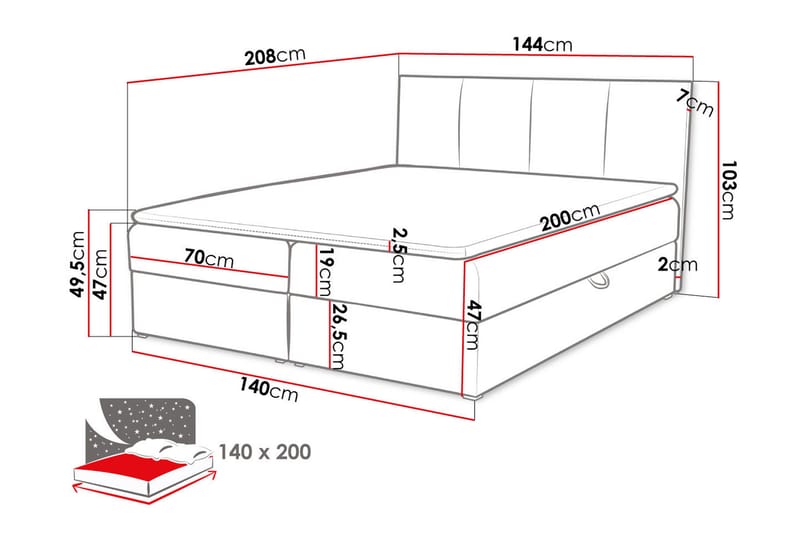 Kontinentalsäng Skudderup 140x200 cm + Bäddmadrass - Rosa - Kontinentalsäng
