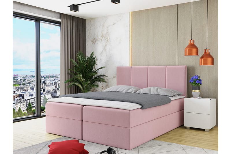 Kontinentalsäng Skudderup 160x200 cm + Bäddmadrass - Rosa - Möbler - Säng - Kontinentalsäng