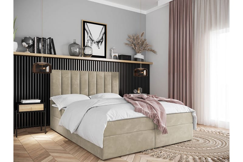 Kontinentalsäng Vidin 140x200 cm Medium - Sammet/Beige - Möbler - Säng - Kontinentalsäng
