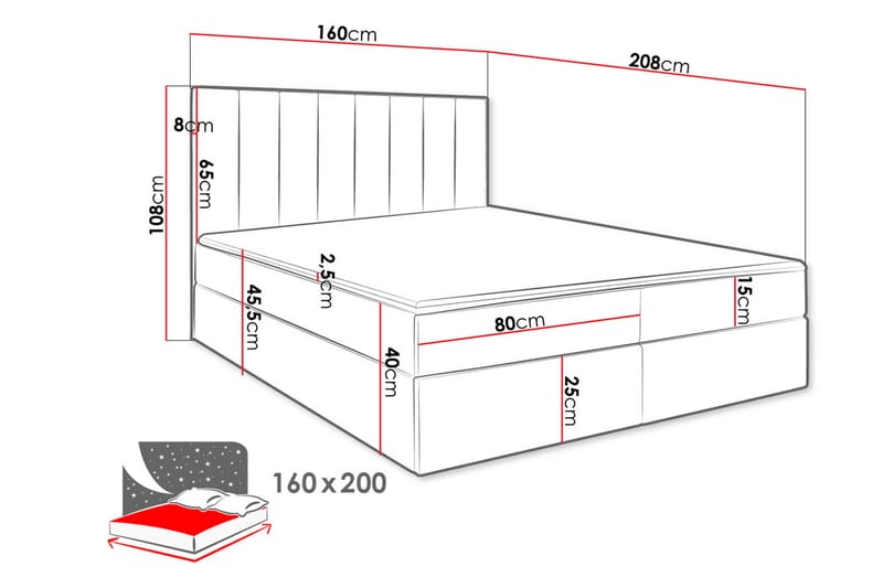 Kontinentalsäng Vidin 160x200 cm Medium - Röd - Kontinentalsäng