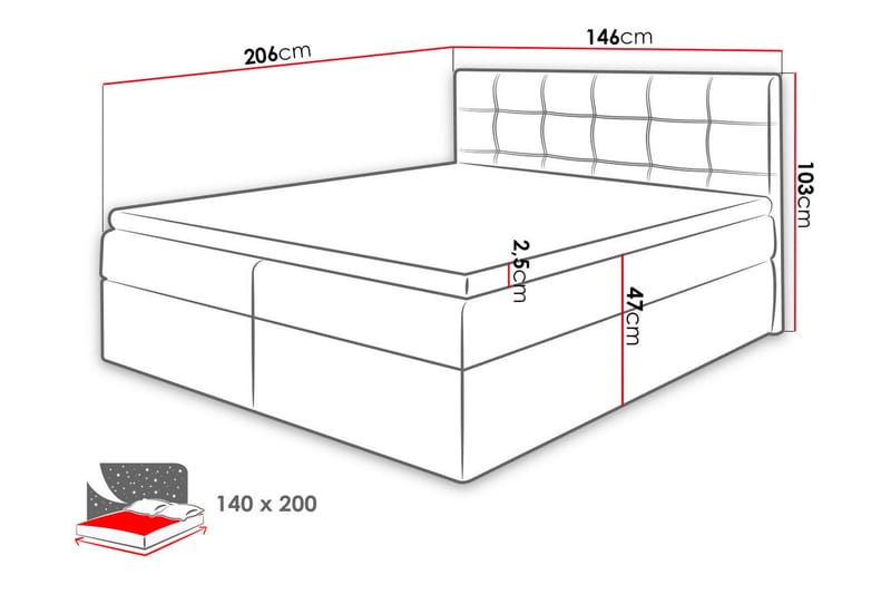 Kontinentalsäng Virek 140x200 cm - Grå - Kontinentalsäng