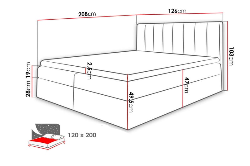 Kontinentalsäng Wishon 120x200 - Grå - Kontinentalsäng - Dubbelsäng