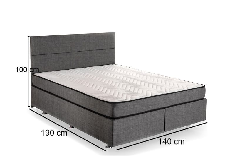 Kontinentalsäng Zilarra 140x190 cm - Grå - Säng med förvaring - Komplett sängpaket