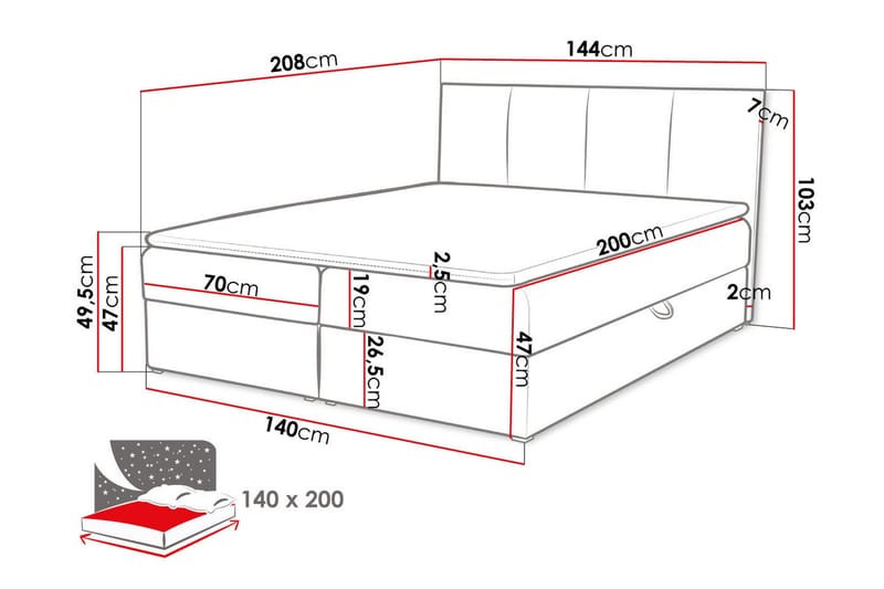 Laggano Kontinentalsäng 140x200 cm + Bäddmadrass - Svart - Möbler - Säng - Kontinentalsäng