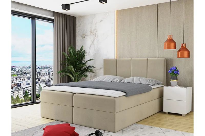 Laggano Kontinentalsäng 180x200 cm + Bäddmadrass Beige - Beige - Möbler - Säng - Kontinentalsäng