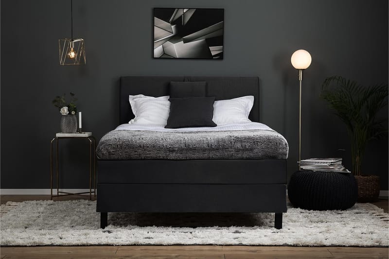 Lucky Komplett Sängpaket 120x200 Polyeter Slät - Nackkudde Liten Svart/Grå - Möbler - Säng - Enkelsäng