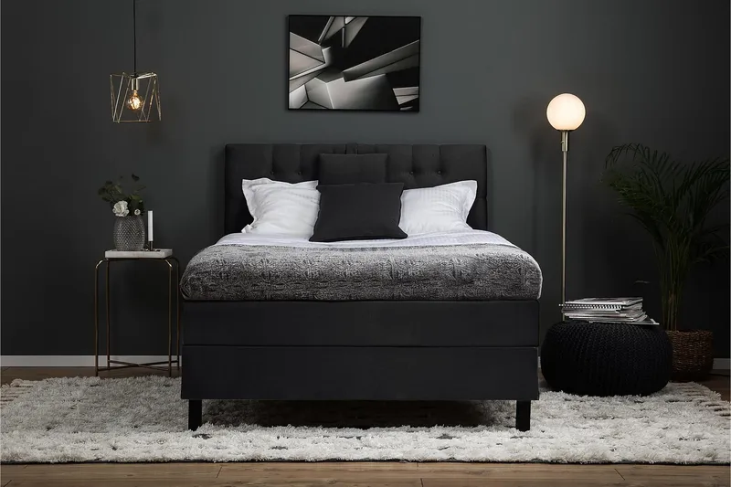 Lucky Komplett Sängpaket 120x200 Polyeter Diamant Sänggavel - Nackkudde Liten Svart/Grå - Möbler - Säng - Enkelsäng