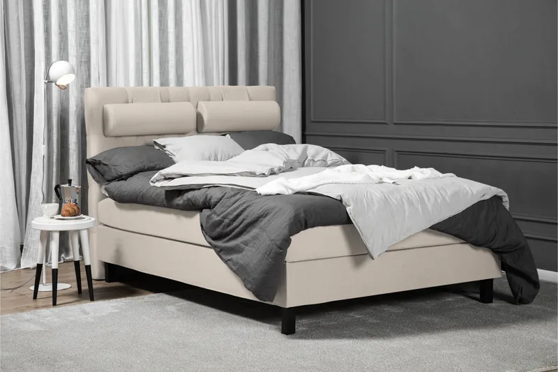 Lucky Komplett Sängpaket 140x200 Skum Diamant Sänggavel - Beige - Möbler - Säng - Kontinentalsäng