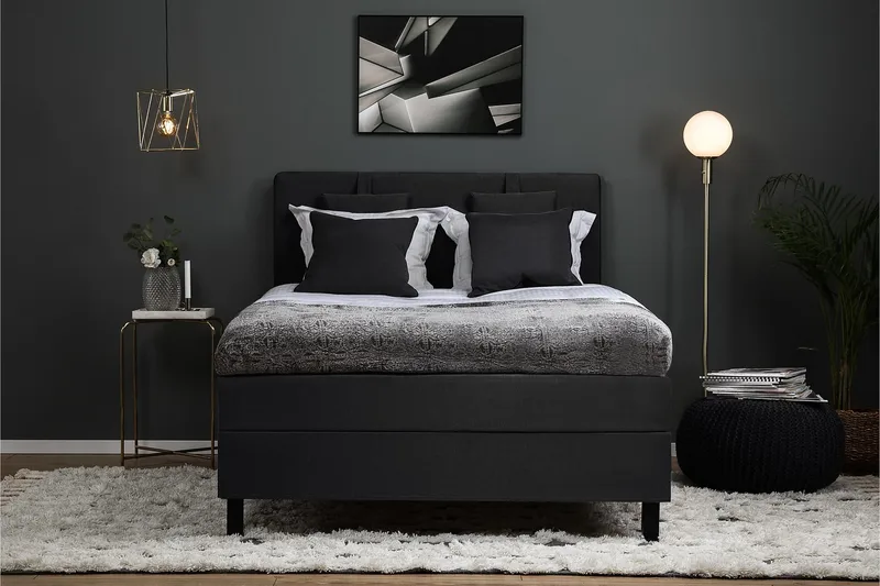 Lucky Komplett Sängpaket 140x200 Polyeter Slät - Nackkudde Liten Svart/Grå - Möbler - Säng - Kontinentalsäng