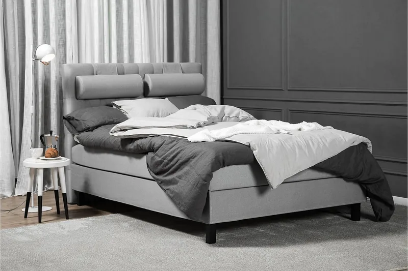 Lucky Komplett Sängpaket 140x200 Polyeter Diamant Sänggavel - Nackkudde Stor Mellangrå - Möbler - Säng - Kontinentalsäng